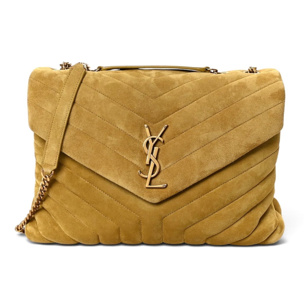 Saint Laurent Bag, Chartreuse Suede Y Quilted Monogram Medium Loulou Chain Satchel