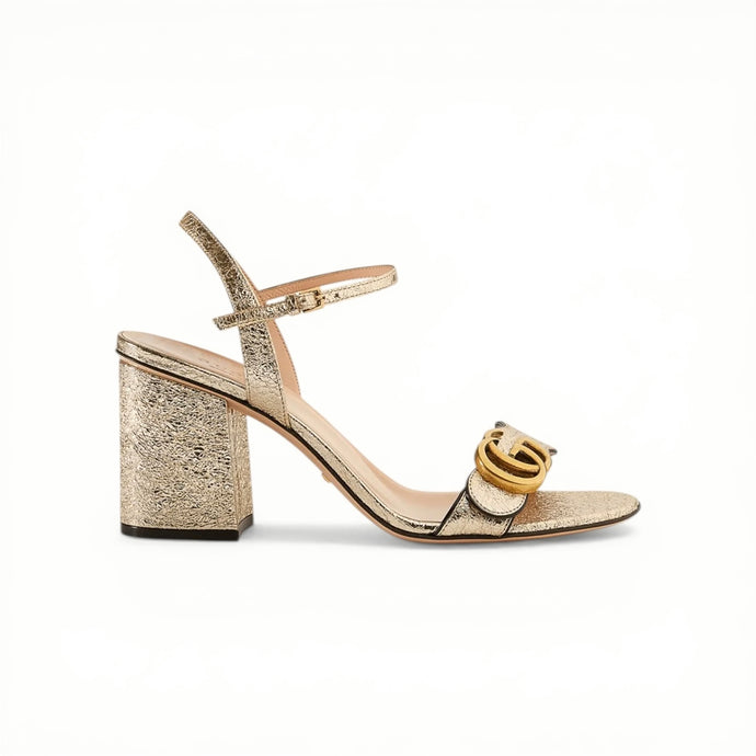 Gucci Shoes, Gold Marmont GG Sandal Heels (size 37)