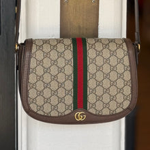 Gucci Bag, GG Supreme Monogram Web Small Ophidia Flap Messenger Bag