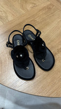 Chanel Shoes, Black Velvet Pearl Camellia Thong Sandals (size 37)