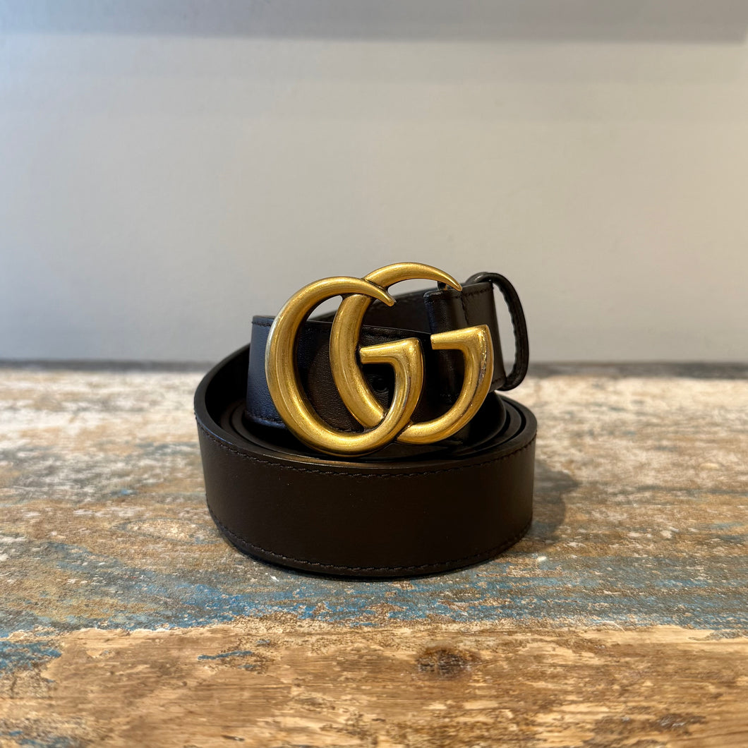 Gucci Dark Brown Leather Gold GG Belt (size 100)