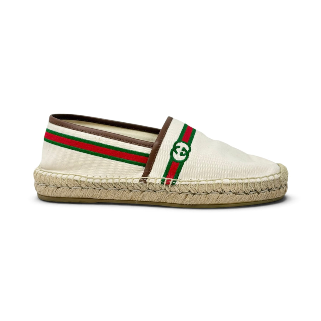 Gucci Shoes, White Canvas Web Espadrilles (women’s 8.5)