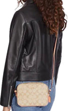 Coach Bag, Signature Canvas with Blush Pink Leather Mini Camera Crossbody