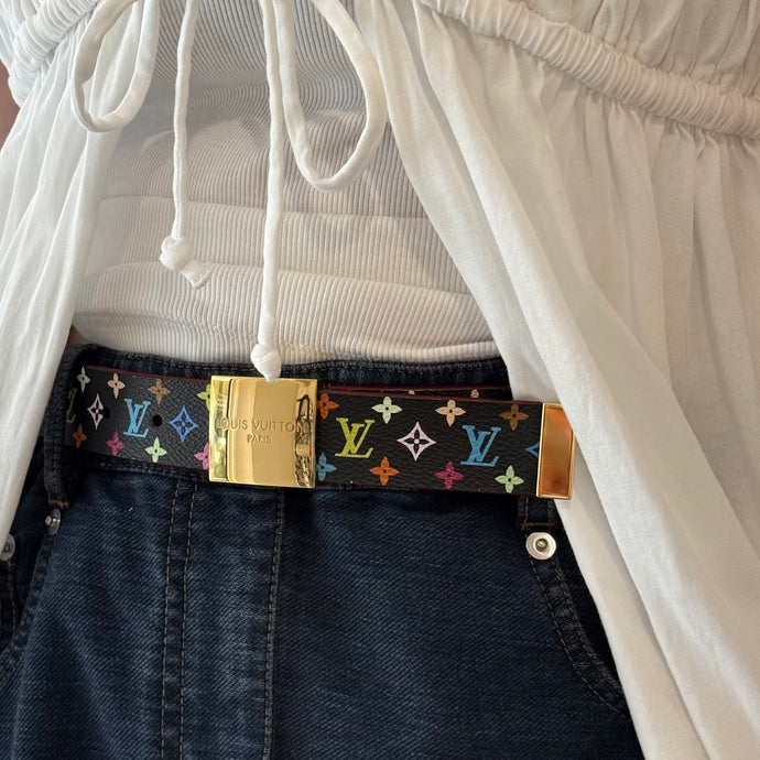 Louis Vuitton Black Monogram Multicolor Takashi Murakami Belt (size 80)