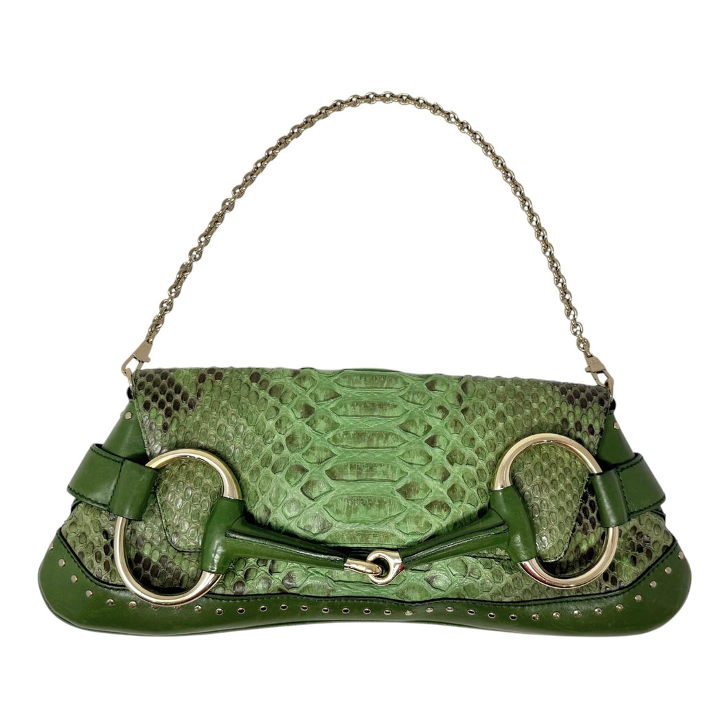 Gucci Bag, Green Leather & Python Horse Chain Shoulder Bag