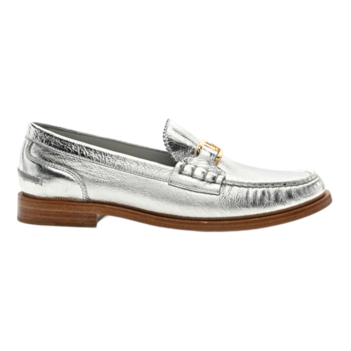 Fendi Shoes, Silver Metallic Vitello O'Lock Loafers (size 37.5)