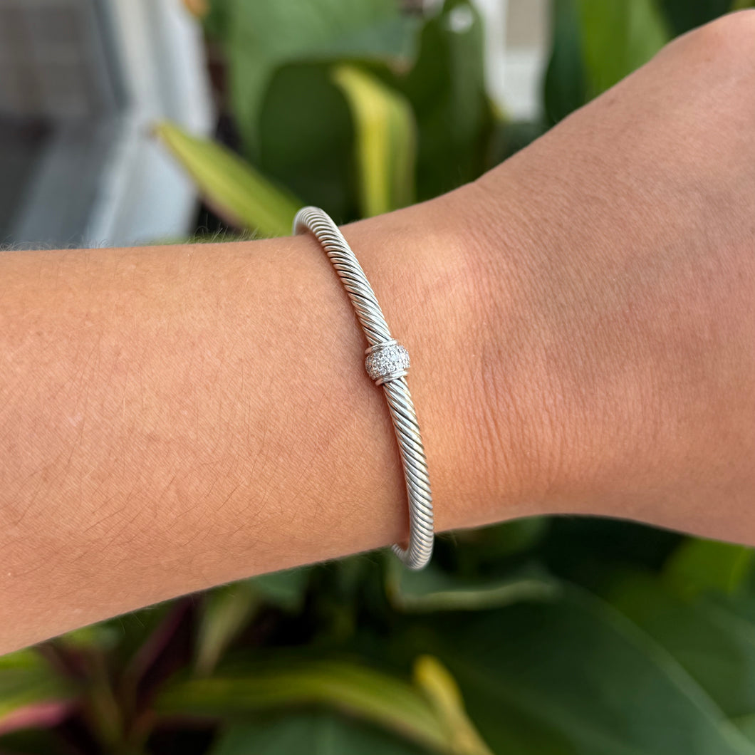 David Yurman Classic Cable Station Sterling Silver Bracelet with Diamonds, 4mm