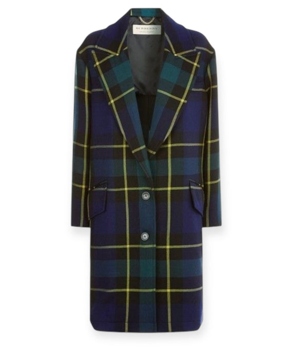 Burberry Navy Plaid Wool Jacket