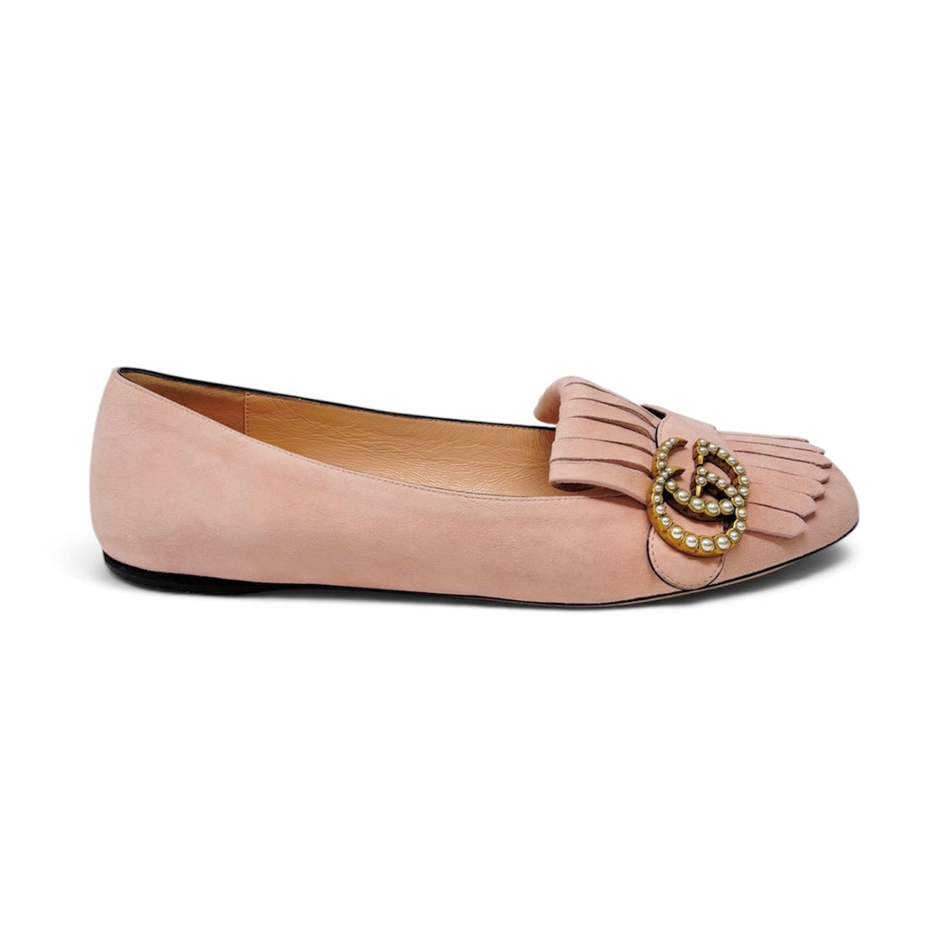 Gucci Shoes, Pink Suede Marmont GG Pearl Flats (size 37.5)