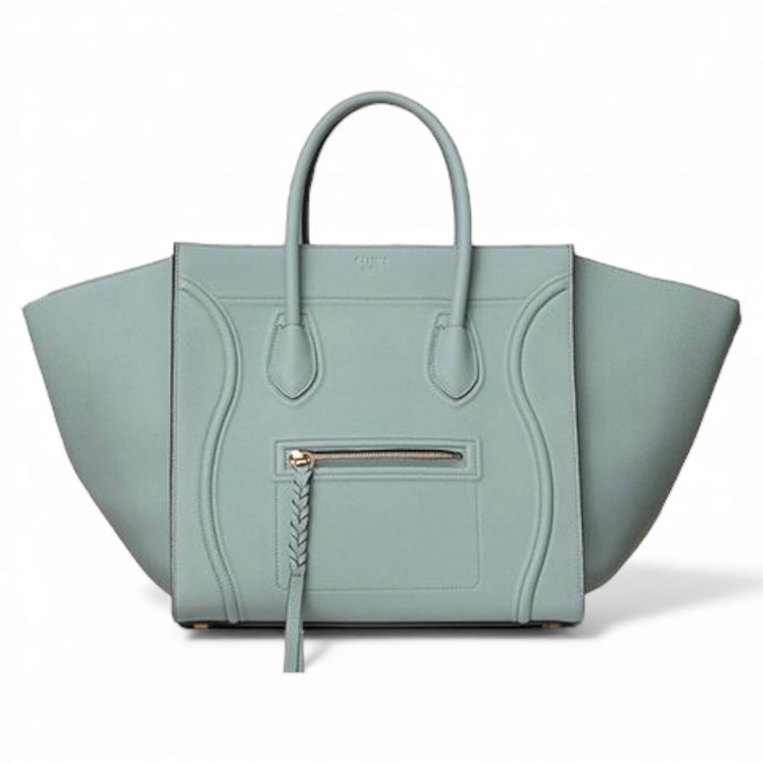 Celine Bag, Sage Pebbled Leather Medium Phantom Luggage Tote Bag
