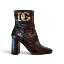 Dolce & Gabbana Shoes, Brown Croc-Embossed Heeled Boots (size 37)