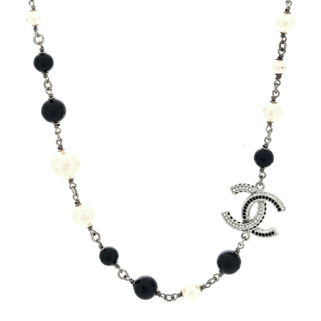 Chanel 2017 Metal Pearl Bead Crystal CC Necklace