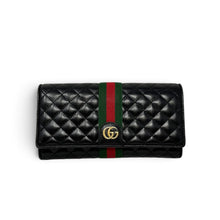 Gucci Black Calfskin Web Trapuntata GG Continental Wallet