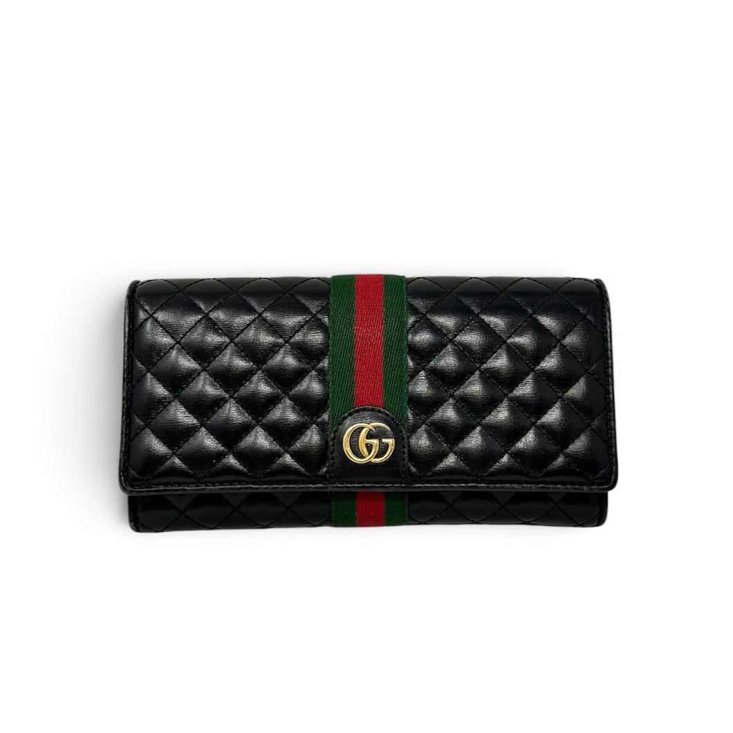 Gucci Black Calfskin Web Trapuntata GG Continental Wallet