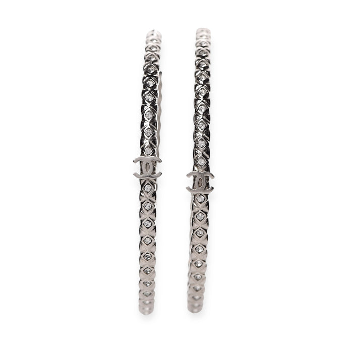 Chanel Silver Crystal CC Hoop Earrings
