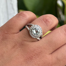 David Yurman Sterling Silver Diamond Prasiolite 8mm Petite Cerise Ring