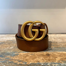 Gucci Brown Leather GG Gold Belt (size 100)
