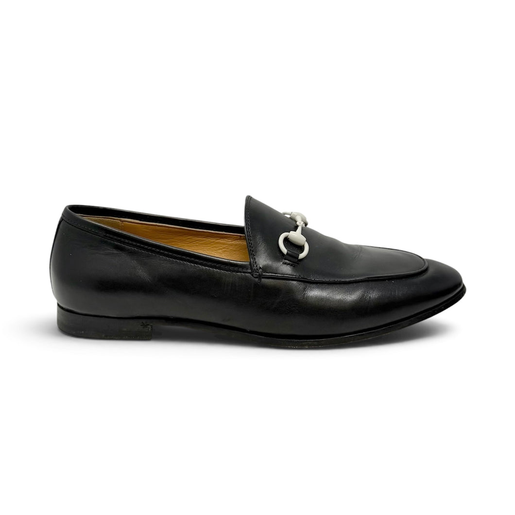 Gucci Shoes, Black Leather White Horsebit Jordaan Loafers (size 37.5)