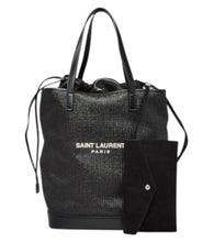 Saint Laurent Bag, Black Raffia & Leather Teddy Drawstring Tote Bag