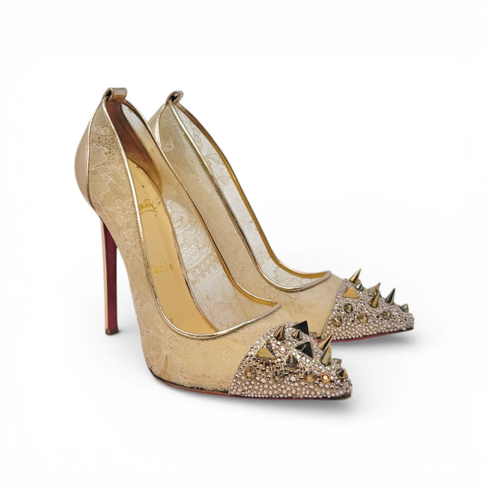 Christian Louboutin Shoes, Nude Lace & Spiked Pumps (size 38.5)