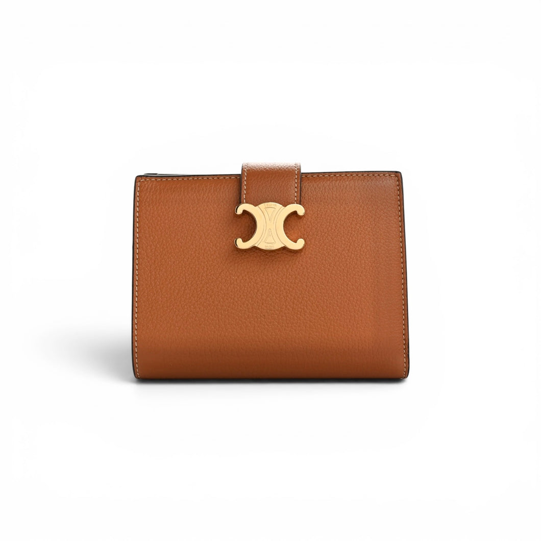 Celine Tan Grained Calfskin Triomphe Medium Strap Nino Wallet