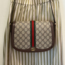 Gucci Bag, GG Supreme Monogram Web Small Ophidia Flap Messenger Bag