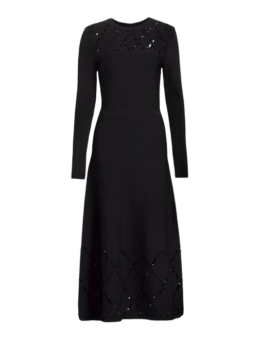 Lela Rose Black Slash Diamond Pattern Midi-Dress