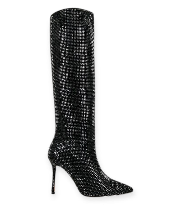 Alias Mae Shoes, Black Crystal Stud Knee High ‘Bossy’ Boots