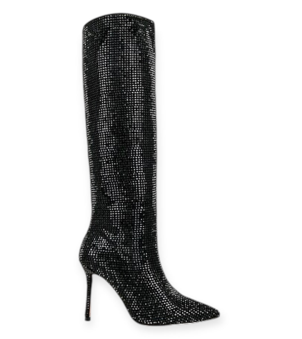 Alias Mae Shoes, Black Crystal Stud Knee High ‘Bossy’ Boots