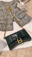Balenciaga Green Hourglass Croc-Effect Leather Wallet on Chain