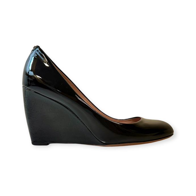 Gucci Shoes, Black Patent Leather Wedges (size 40)