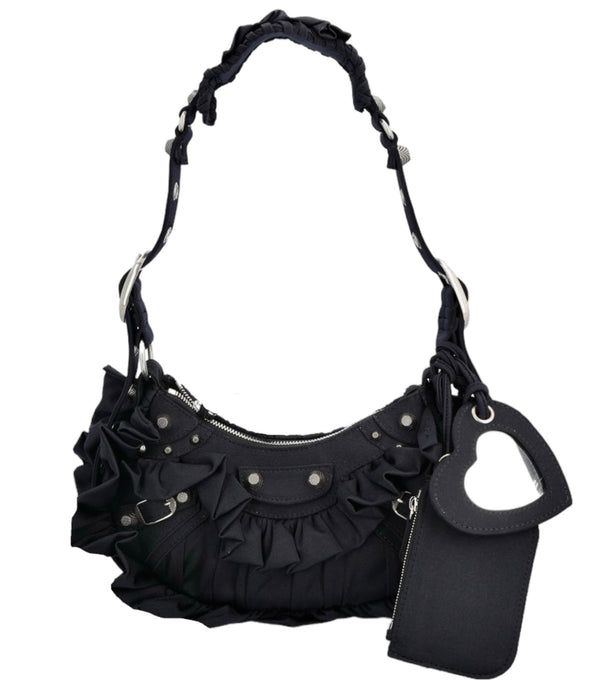 Balenciaga Bag, Black Le Cagole XS Studded Ruffled Bag