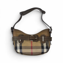 Burberry Bag, Brown Leather Plaid Canvas Small Shoulder Bag