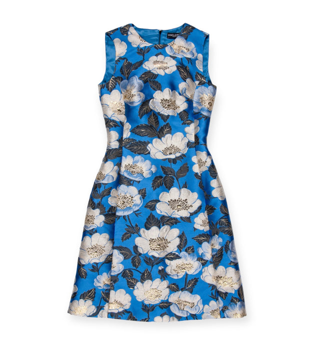 Dolce & Gabbana Floral Metallic Blue Dress