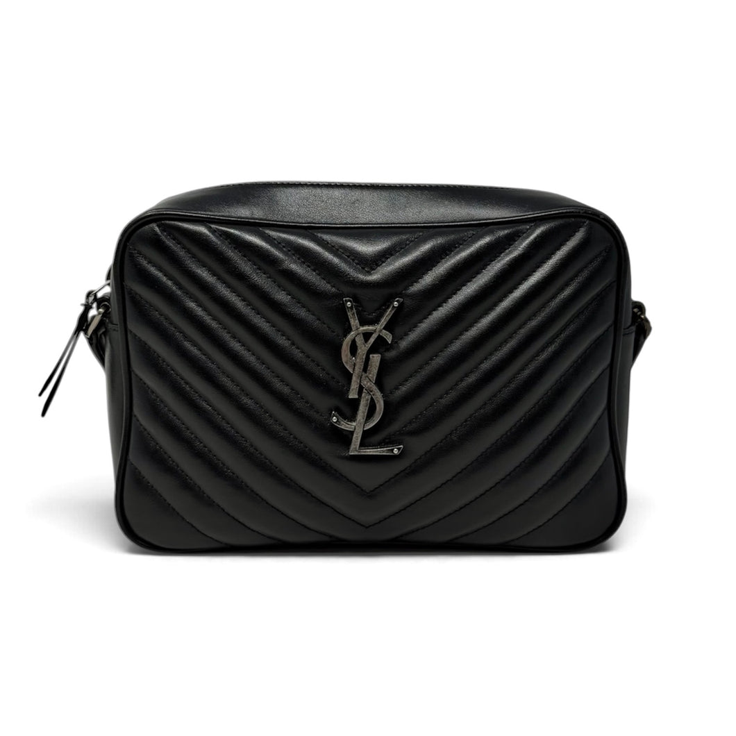 Saint Laurent Bag, Black Calfskin Matelasse Monogram Lou Camera Bag