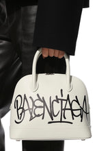Balenciaga Bag, White Leather Graffiti Logo Print Ville Top Handle Bag