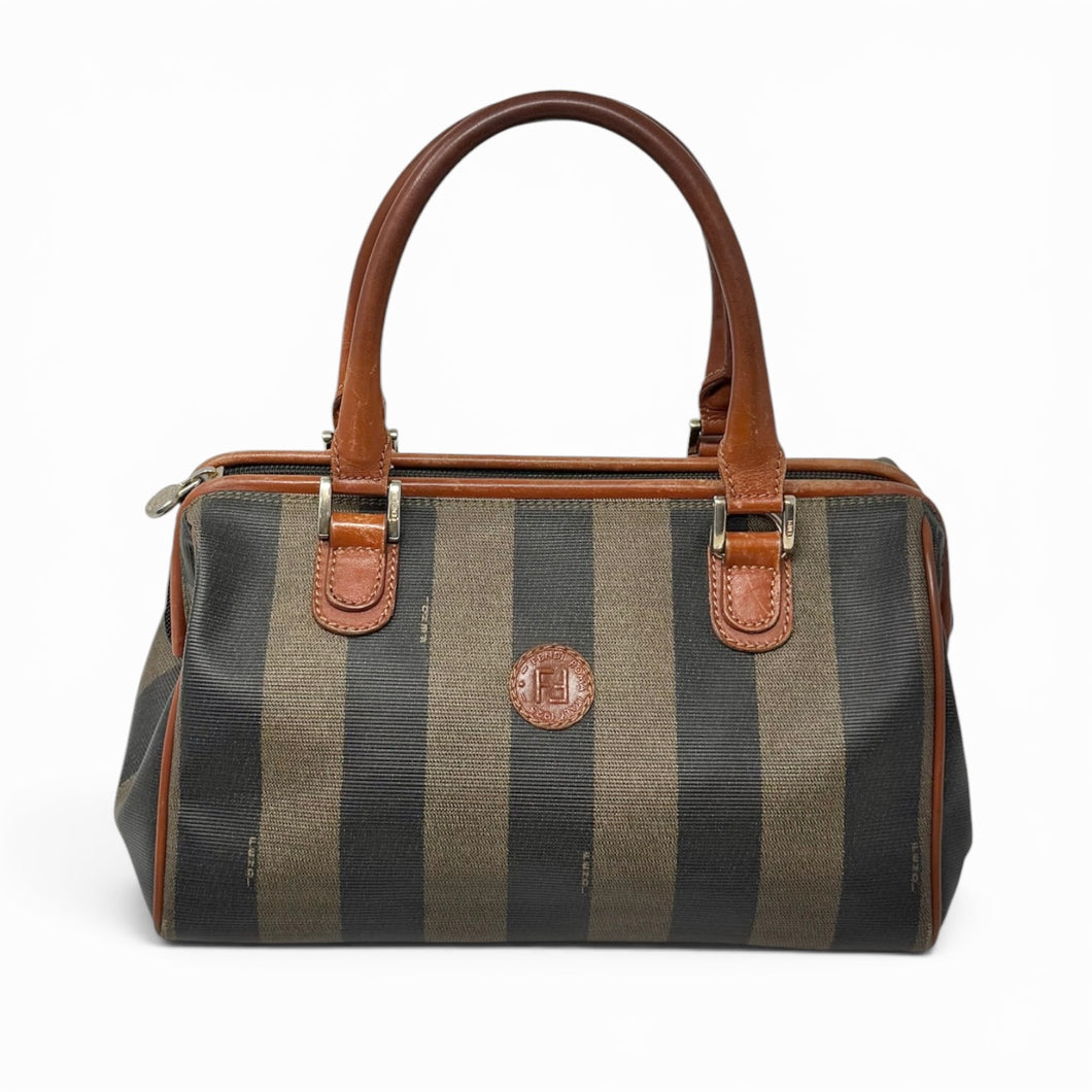 Fendi Bag, Striped Pequin Canvas & Leather Vintage Boston Bag