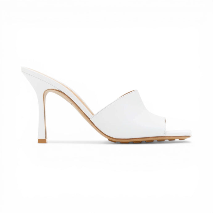 Bottega Veneta Shoes, White Leather Stretch Heeled Mules (size 38)