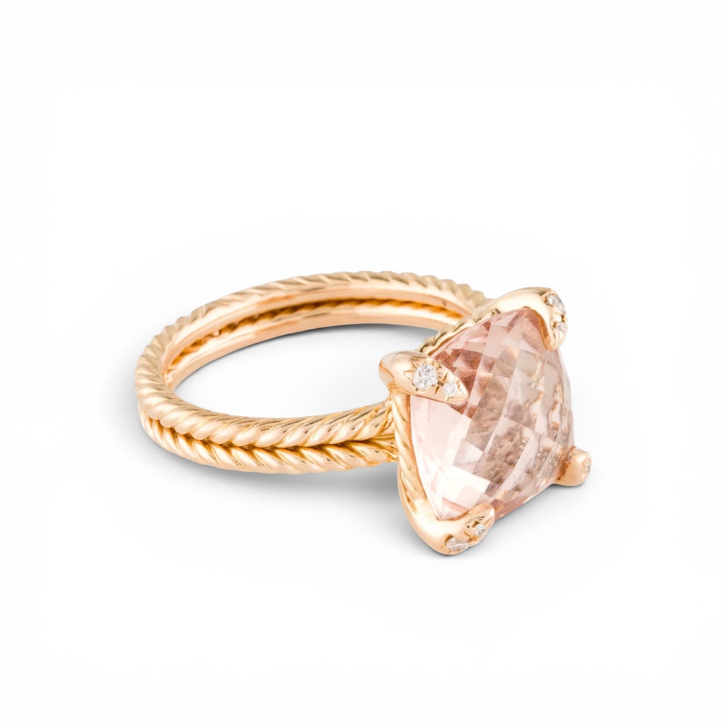 David Yurman Chatelaine Ring with Morganite and Diamonds in 18k Rose Gold, 11mm