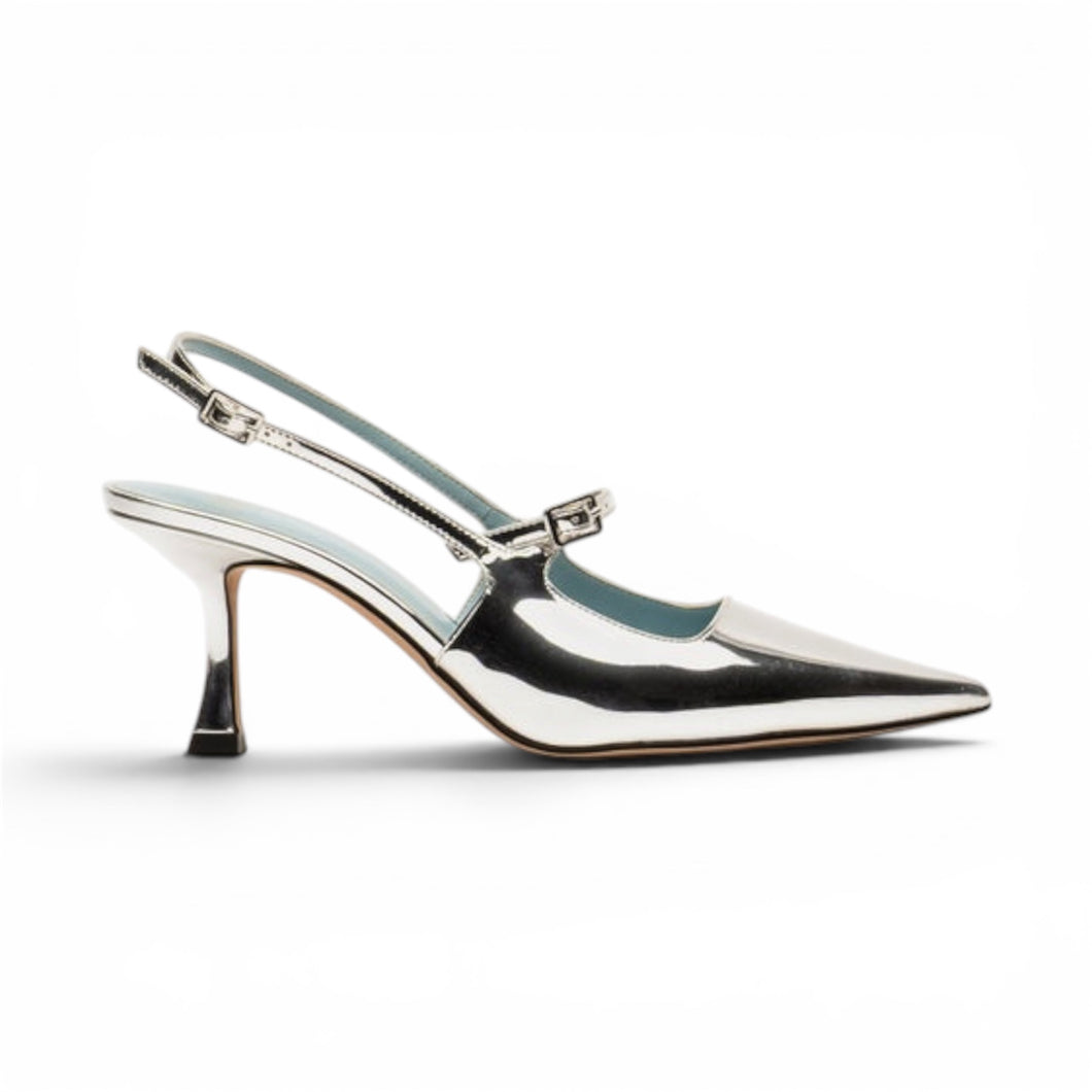 Frances Valentine Shoes, Silver Vivi Slingback Pumps (size 6.5)