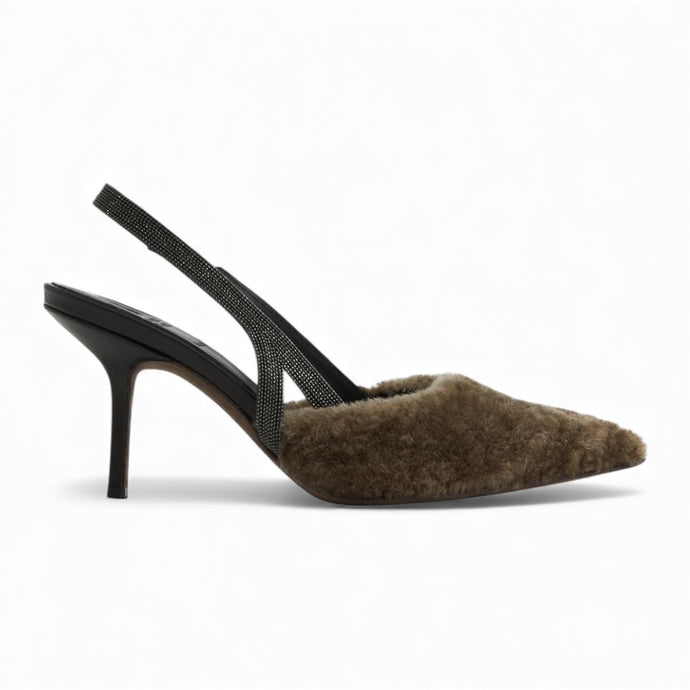 Brunello Cucinelli Shoes, Fur Monili Slingback Pumps (size 39)