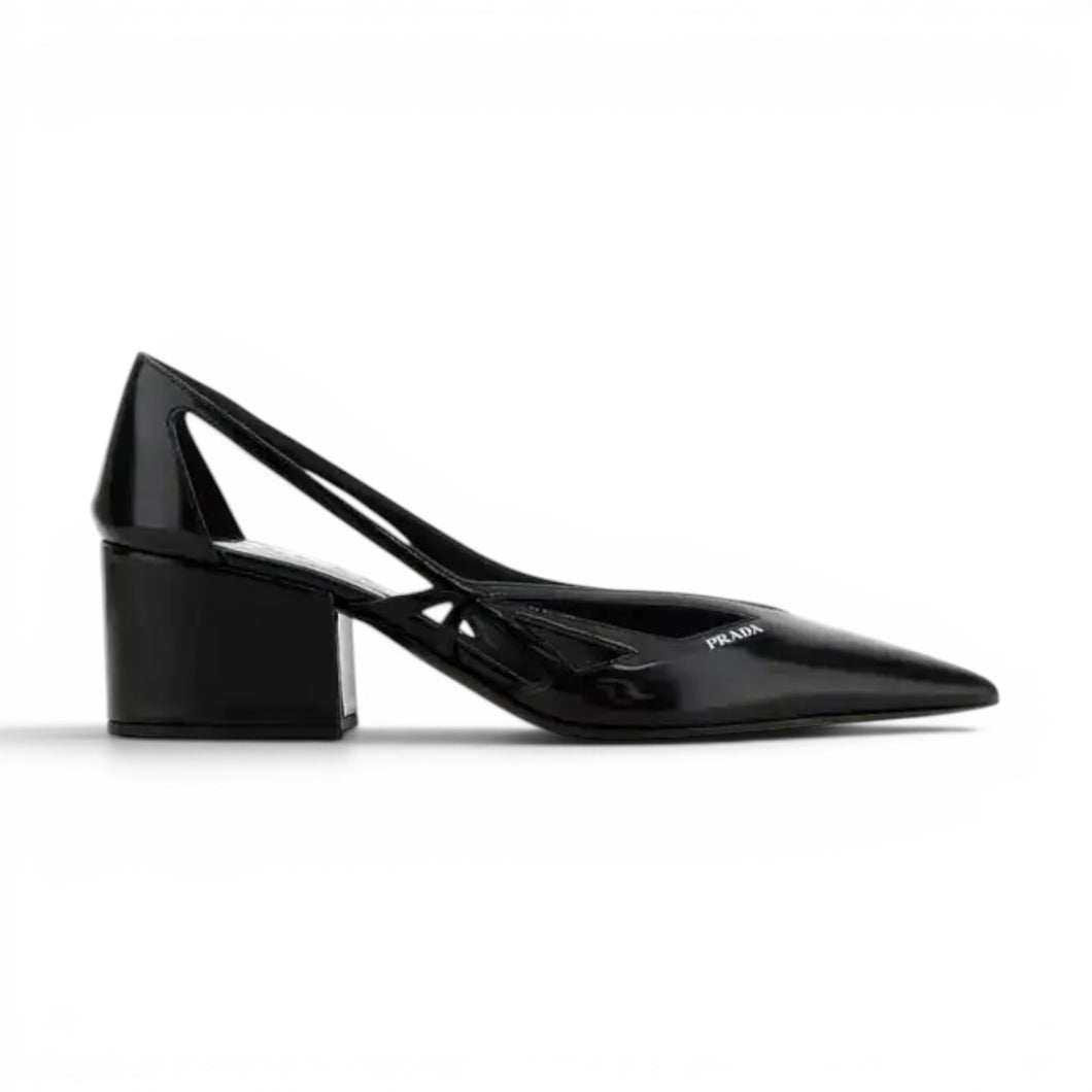 Prada Shoes, Black Patent Leather 55mm Debossed Logo Pumps (size 36.5)
