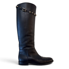 Valentino Shoes, Black Leather Tall Rockstud Boots (size 38.5)