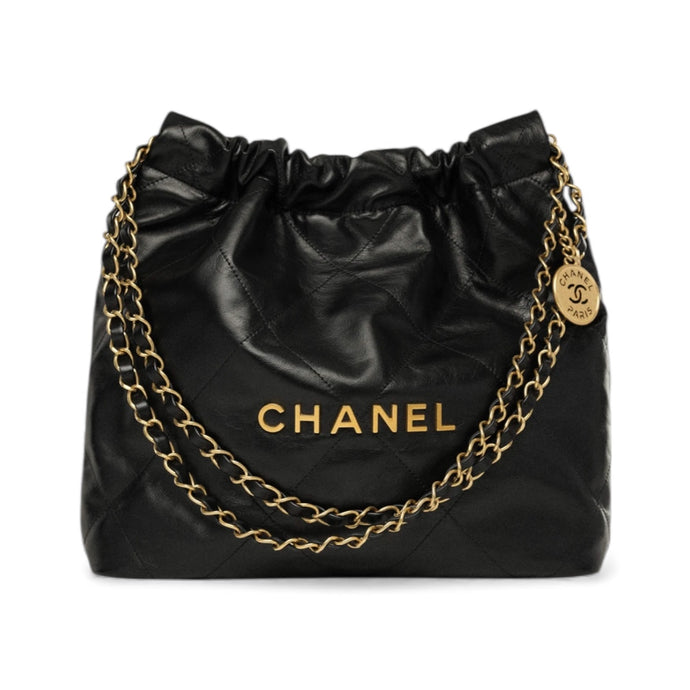 Chanel Bag, Black Lambskin Leather Small 22 Shoulder Bag