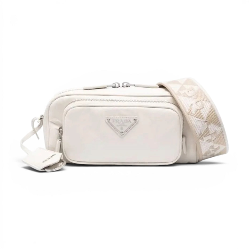 Prada Bag, Off-White Leather Logo-Plaque Multi-Pocket Crossbody Bag