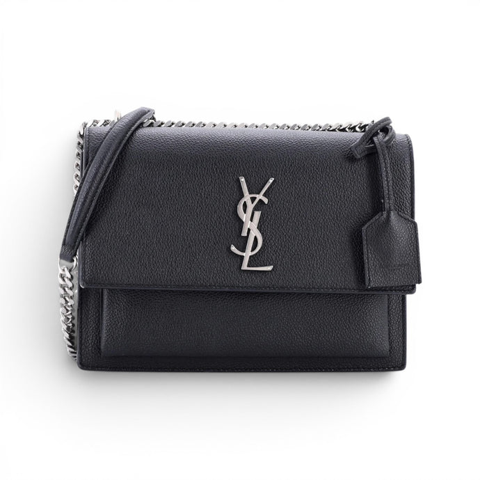 Saint Laurent Bag, Black Pebbled Leather Sunset Medium Shoulder Bag