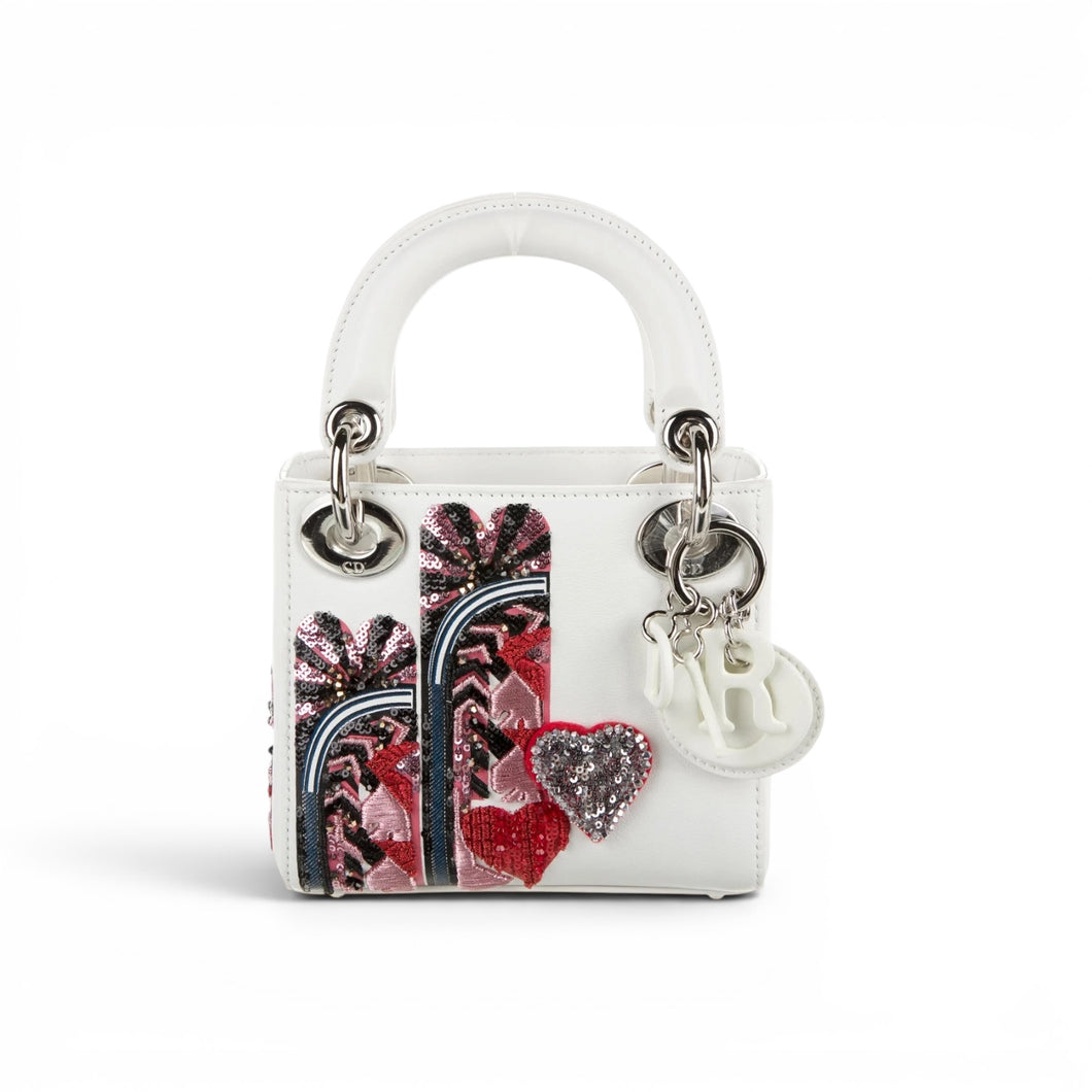 Christian Dior Bag, White y Sequin-Accented Micro Lady Dior Bag