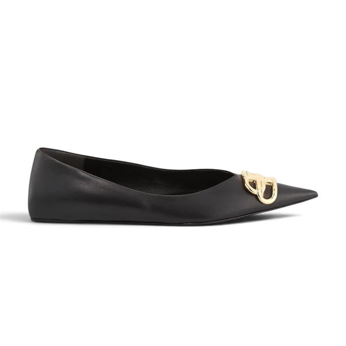 Balenciaga Shoes, Black BB Medallion Point-Toe Ballerina Flats (size 37.5)