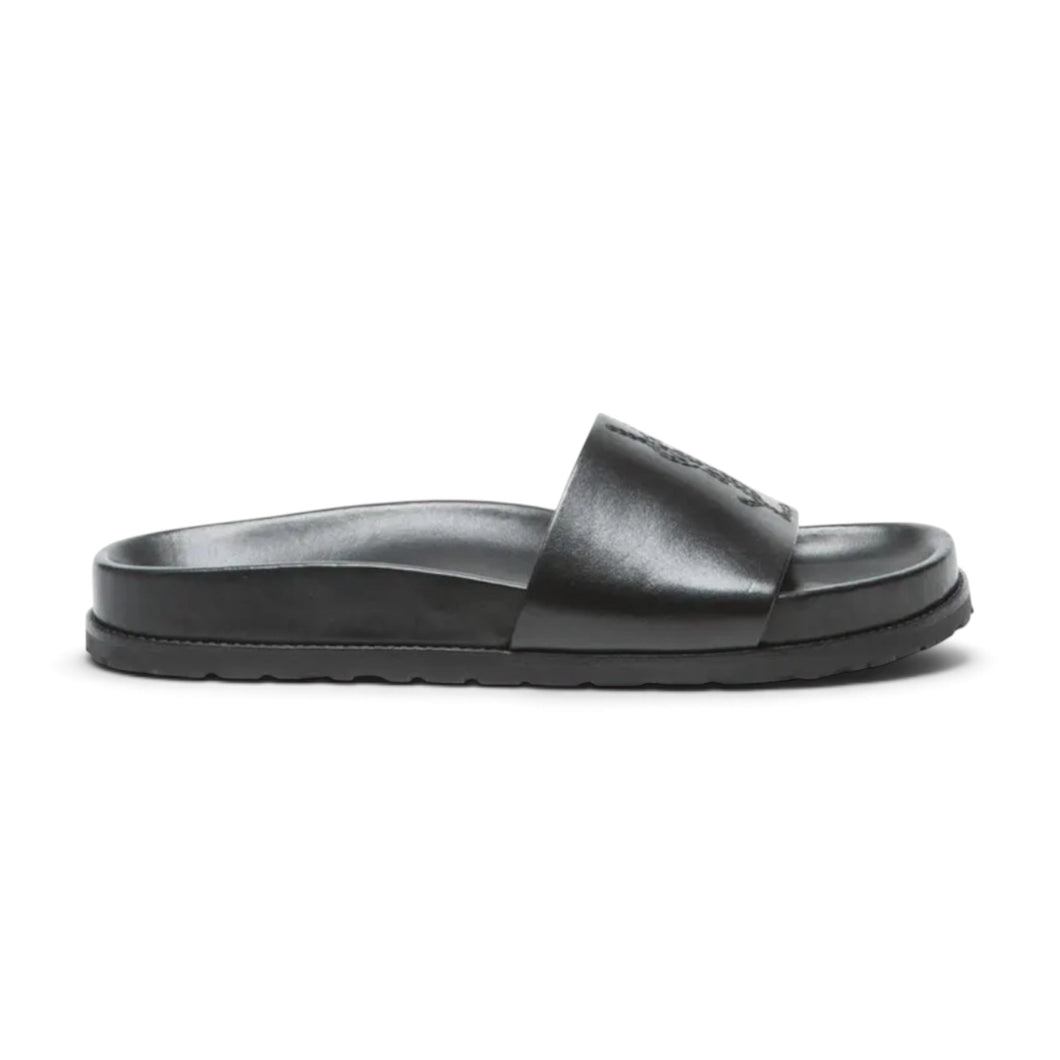 Saint Laurent Shoes, Black Leather Jimmy Slides (size 38)