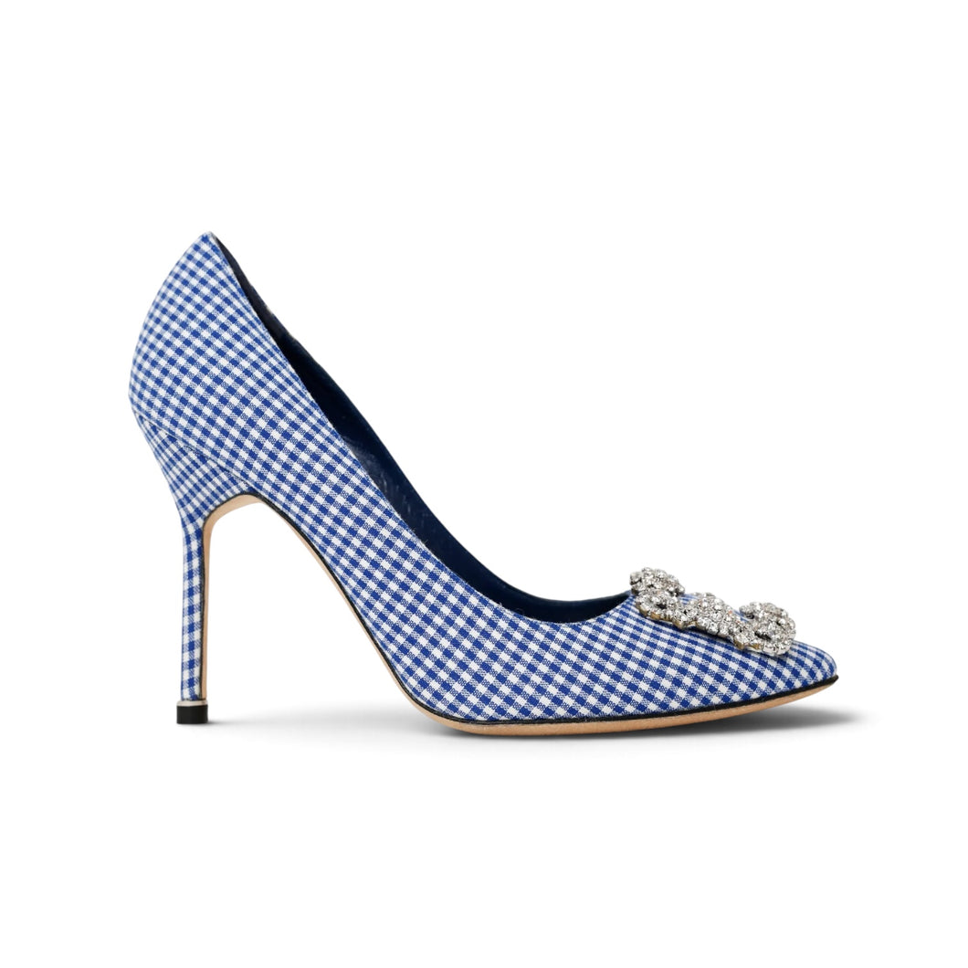 Manolo Blahnik Shoes, Blue Gingham Hangisi Pumps (size 36)